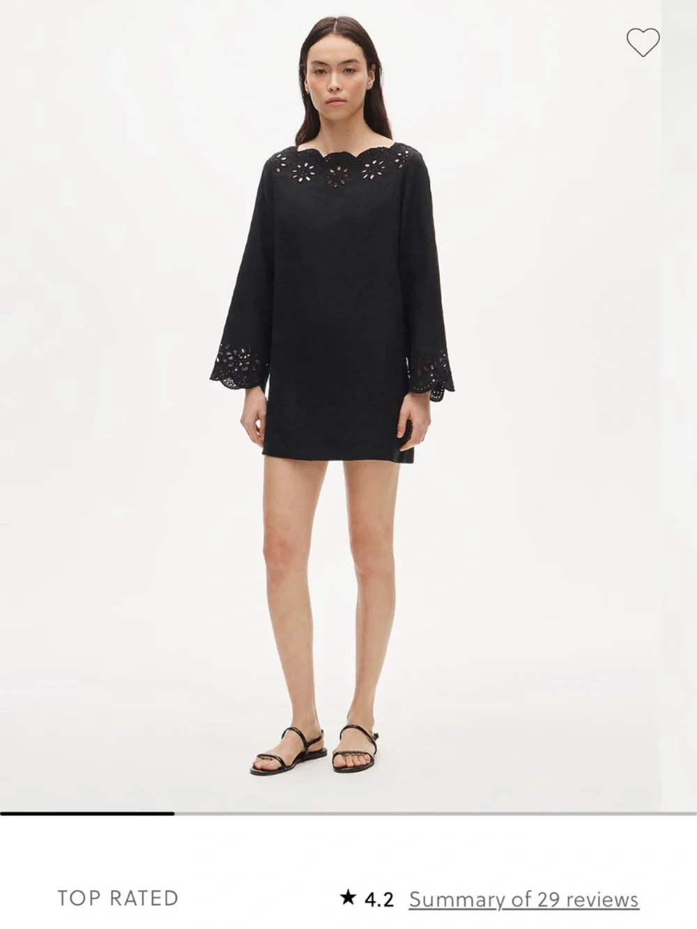 Black Eyelet Trim Long Sleeve linen dress
